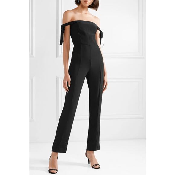 NWT STAUD Rosa Jumpsuit Black Crepe Size 2 Straight Leg Lightweight Off Shoulder - Picture 2 of 16